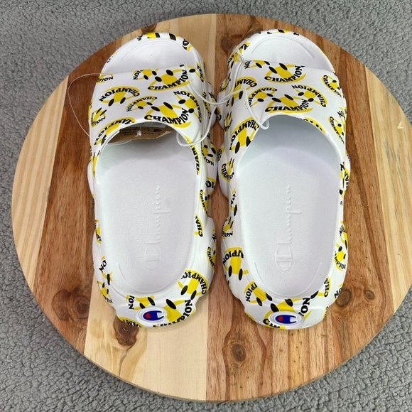 Champion Men\'s Meloso Squish Smile Slides Sandals White Black Yellow Sz 10 main image 11